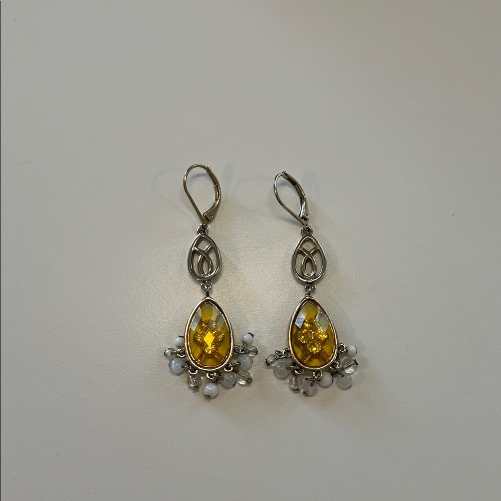 NWOT Teardrop Glass & Rhinestone Dangle Earrings with Beaded Accents